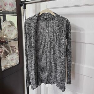 Express Speckled Print Ribbed Knit Open Front Cardigan Size Large 100% Cotton